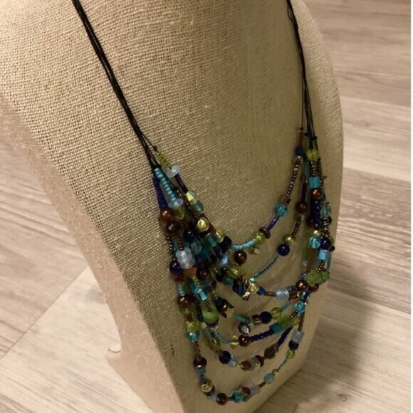 Chicos Green and Blue Beaded Sea Beads Multi Stranded Necklace - Picture 2 of 4